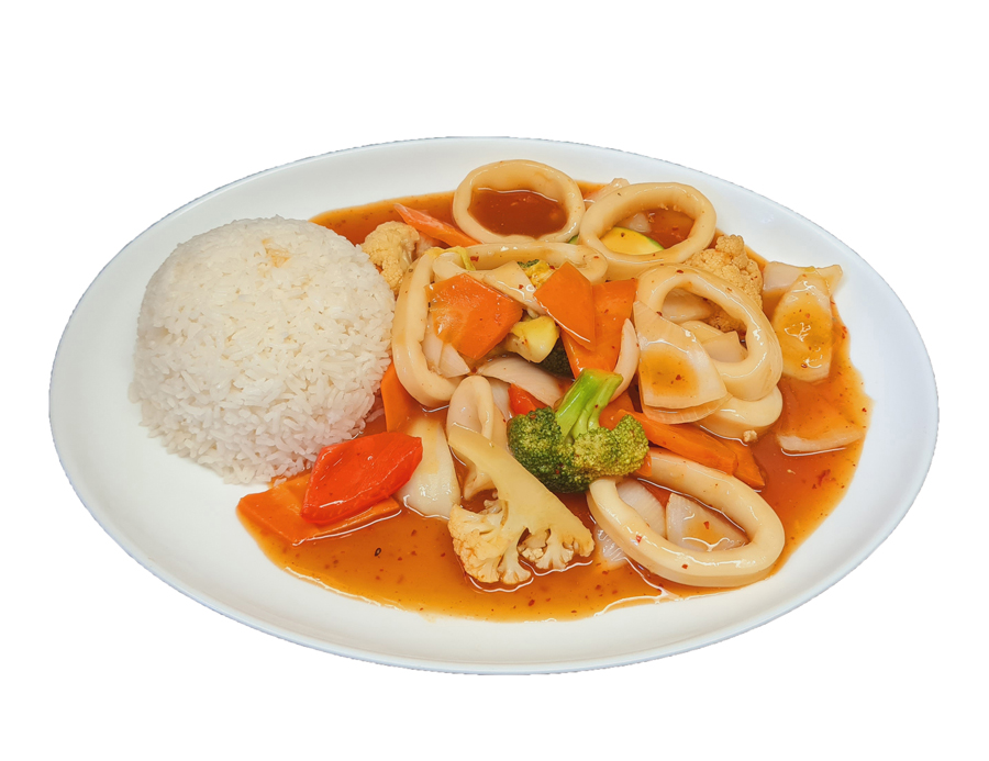 Tintenfisch mit Reis & verschiedenem Gemüse <sup>8a,51</sup>